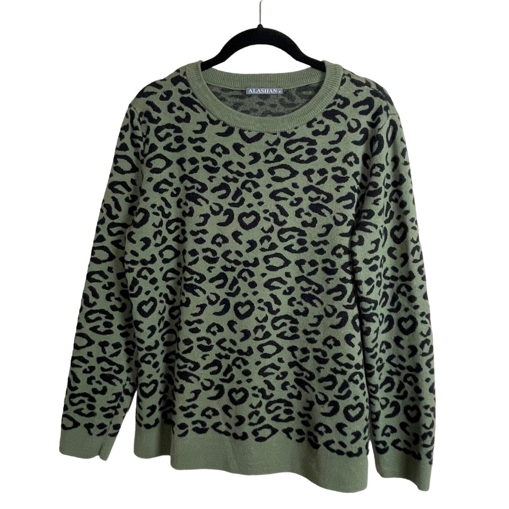 Alashan Cashmere Blend Goblincore Cottagecore Sweater Women‎ M Green Leopard